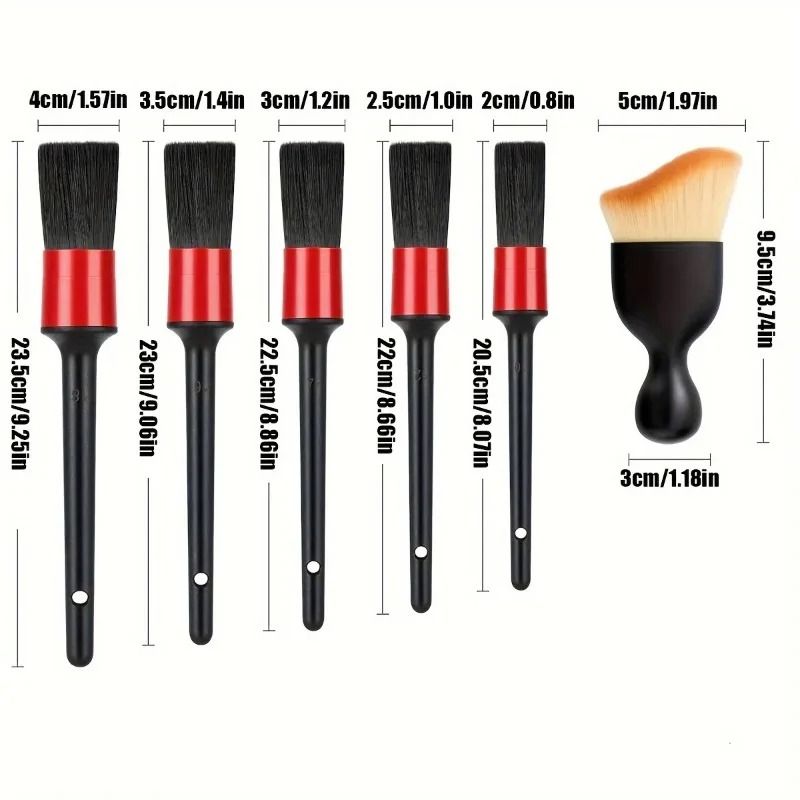 6-Piece Premium Fiber Car Detailing Brush Set