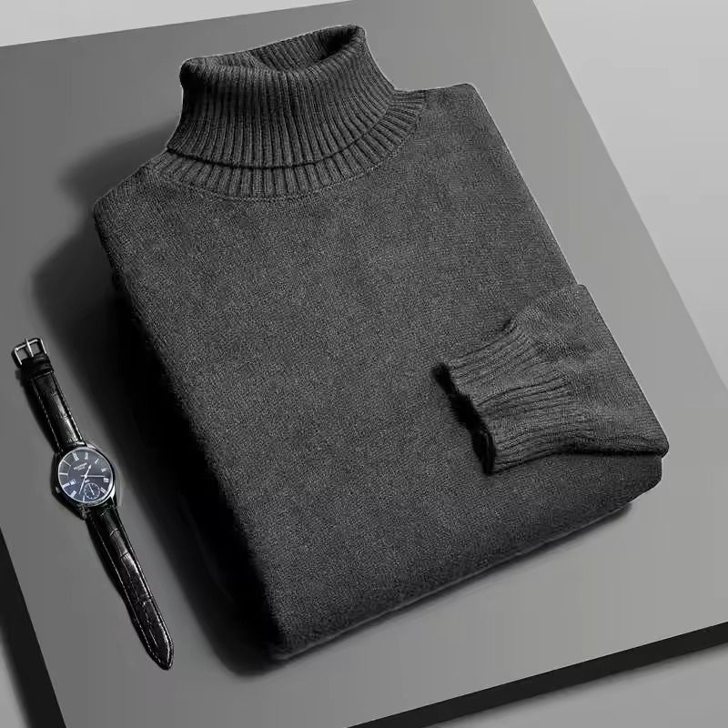Mens Slim Fit Knitted Turtleneck Sweater with Long Sleeves and Anti-Pilling Fabric