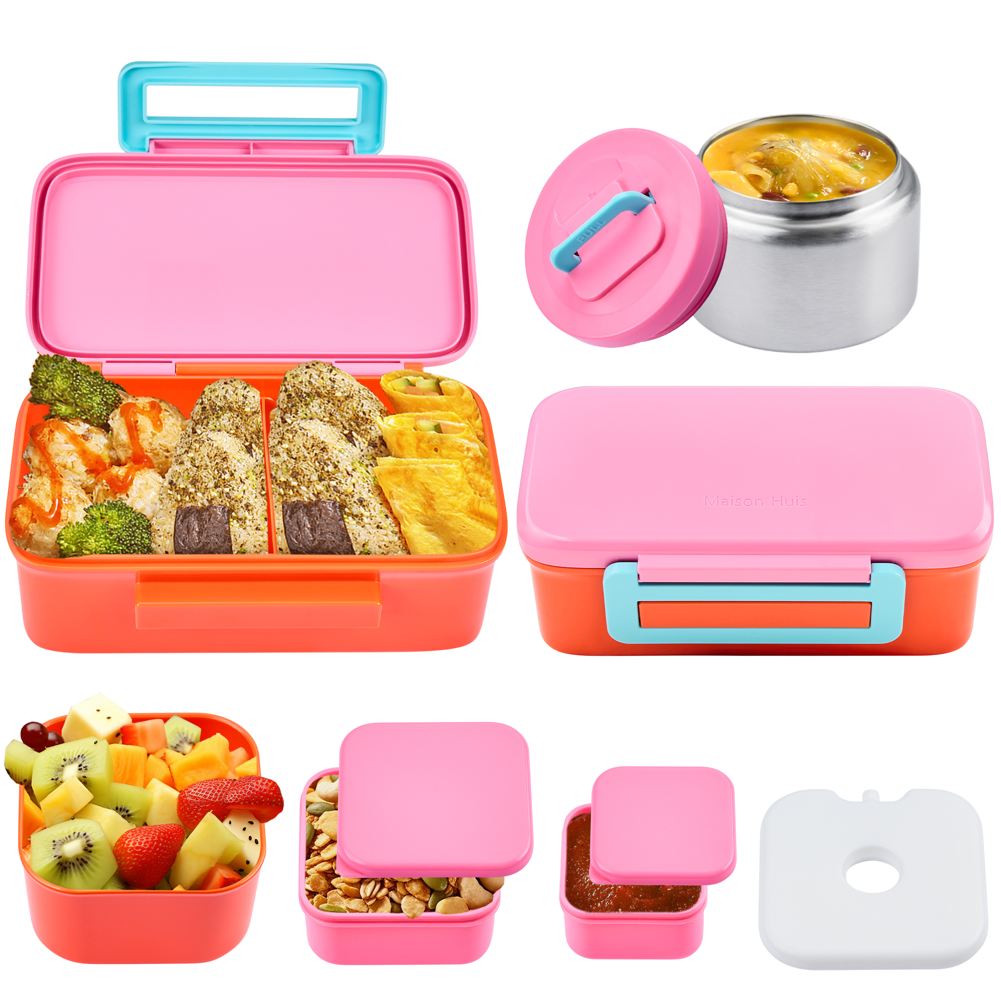 Insulated Bento Lunch Box Set with Snack and Sauce Containers