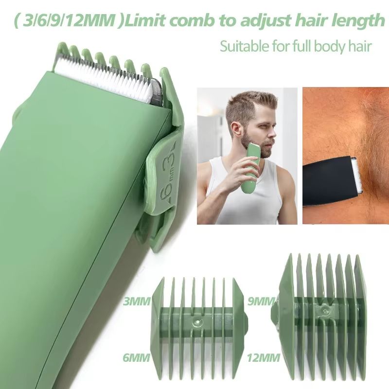 Men's Waterproof Body Hair Trimmer – Groin & Pubic Groomer with Replaceable Ceramic Blade