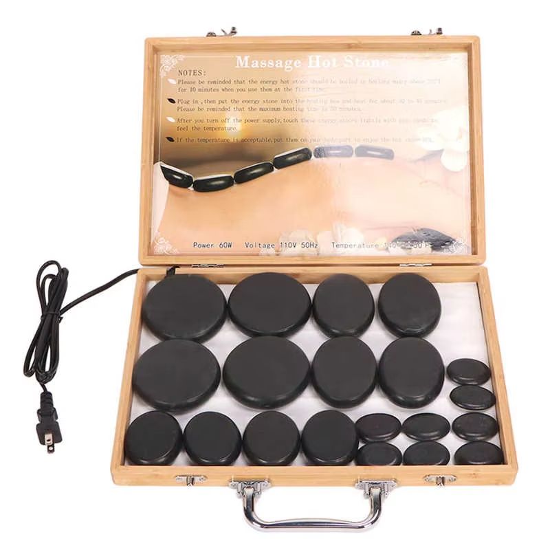 Hot Massage Stones Kit, Warming Therapy Reduce Pain Waterless Heating, SPA Essential Oil Heated Rocks Set