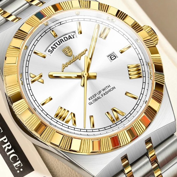 Poedagar Luxury Business Men Watch with Week and Date Display