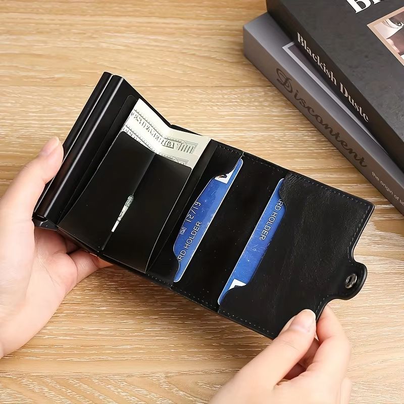 RFIDShield Duo-Alloy Pop-Up Card Wallet – PU Leather & Aluminum Alloy
