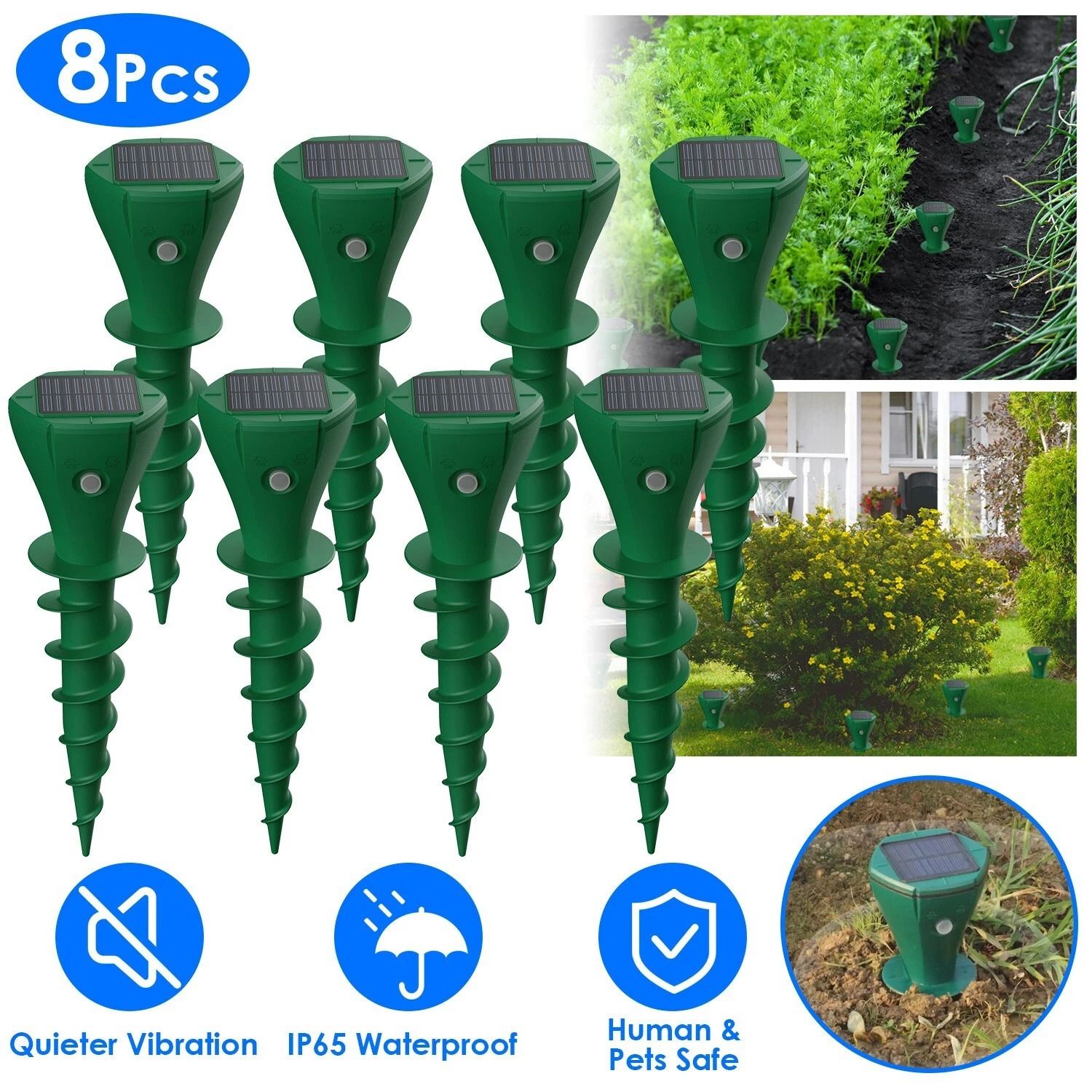 Solar Mole Repellent , Gopher & Groundhog Deterrent Stake Tool, Vibration-Activated for Outdoor Use