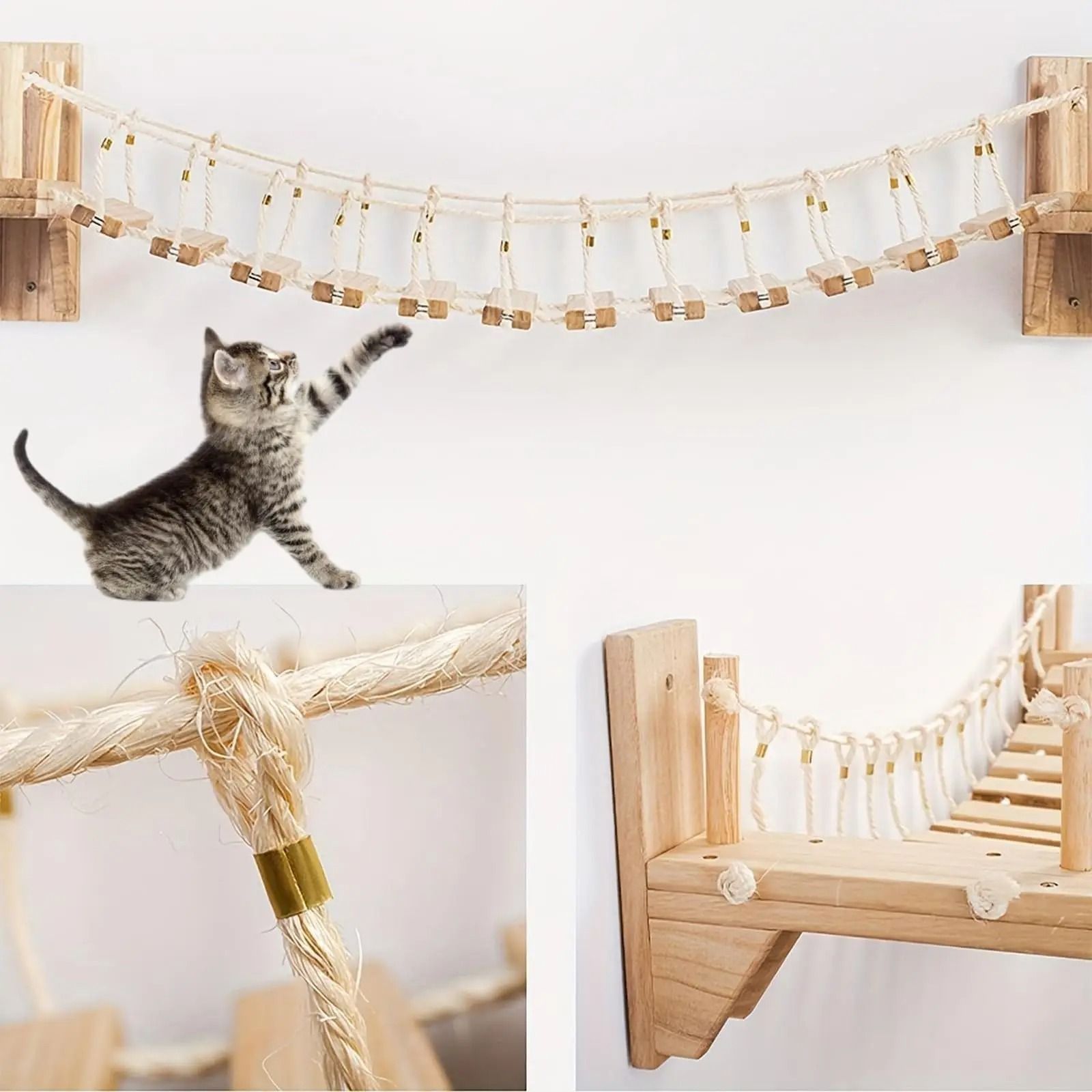 Premium Wall-Mounted Wooden Cat Bridge and Climbing Ladder