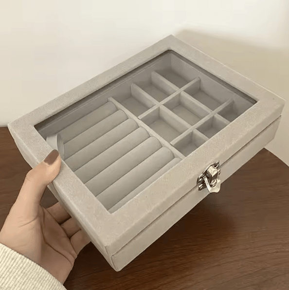 ClearView Transparent Jewelry Organizer Box with Flip Lid Multi-Compartment Earring Ring Necklace Storage Dustproof
