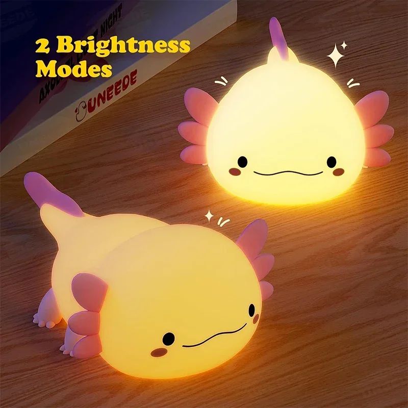Cute Axolotl Silicone LED Night Light – Touch Control Rechargeable Kids Bedside Lamp