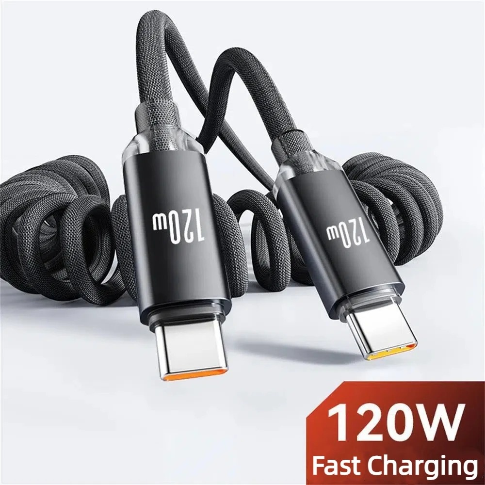 Fast Charging USB C Cable Spring Retractable Data Cord Type C Quick Cable
