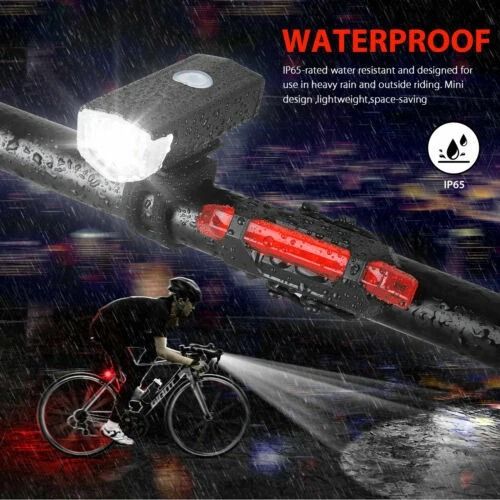 Bicycle Headlight Bike LED, USB Rechargeable Front Rear Lamp, Waterproof Cycling Light