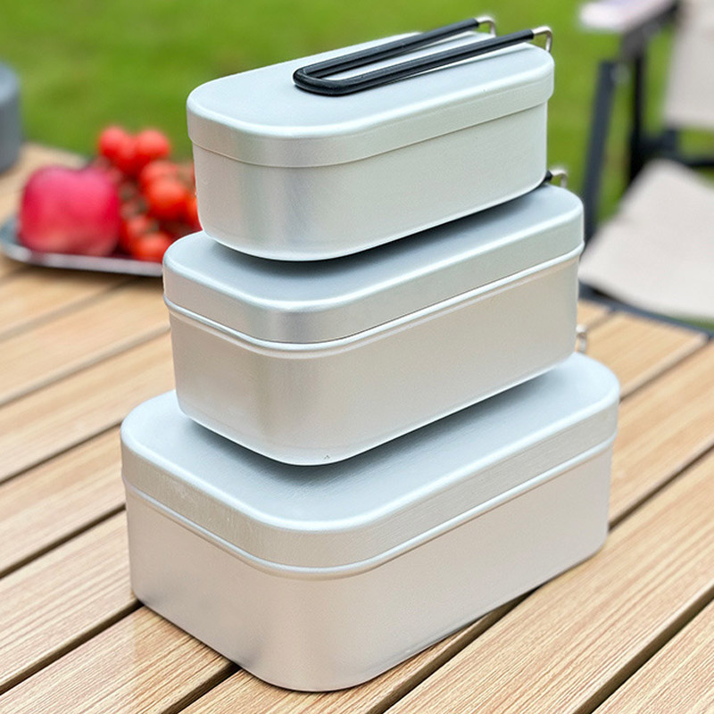 Portable Aluminum Camping Bento Box Mess Kit with Foldable Handles