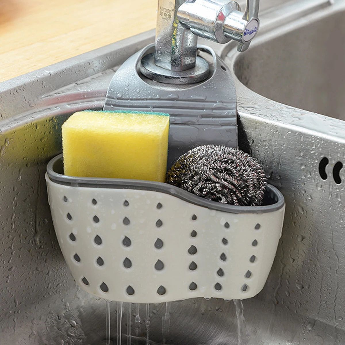 Hanging Sink Drain Basket Adjustable Sponge and Soap Holder