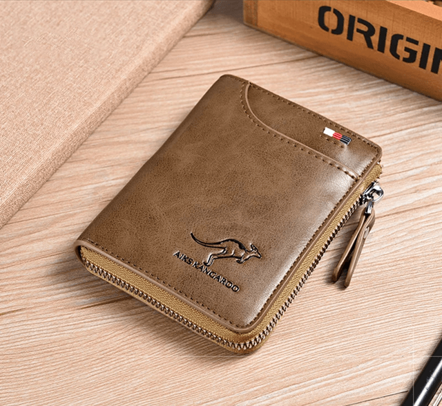 Mens Leather Wallet with RFID Protection and Zipper Card Holder