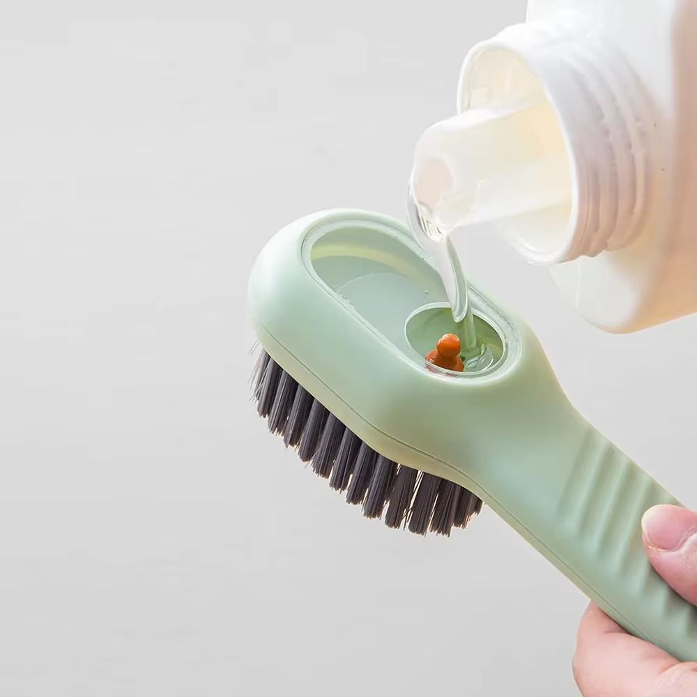 Multifunction Long-Handle Shoe Cleaning Brush with Soft Bristles and Automatic Liquid Dispenser