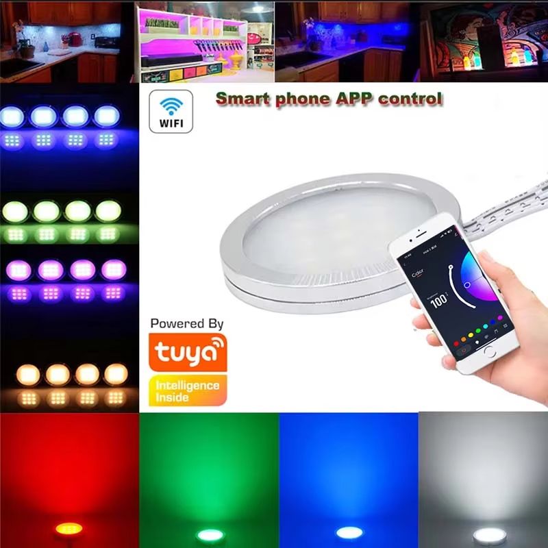 Tuya Smart WiFi RGB LED Under Cabinet Puck Light Kit DC12V