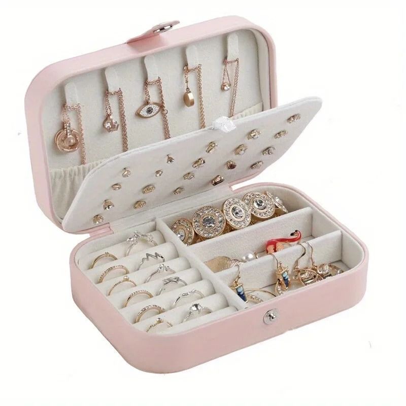 PU Leather Jewelry Organizer Box With Lock in Pink