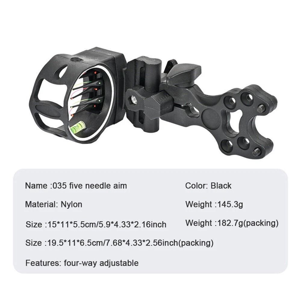 Adjustable Compound Bow Sight 5 Pin Fiber Optic with Bubble Level