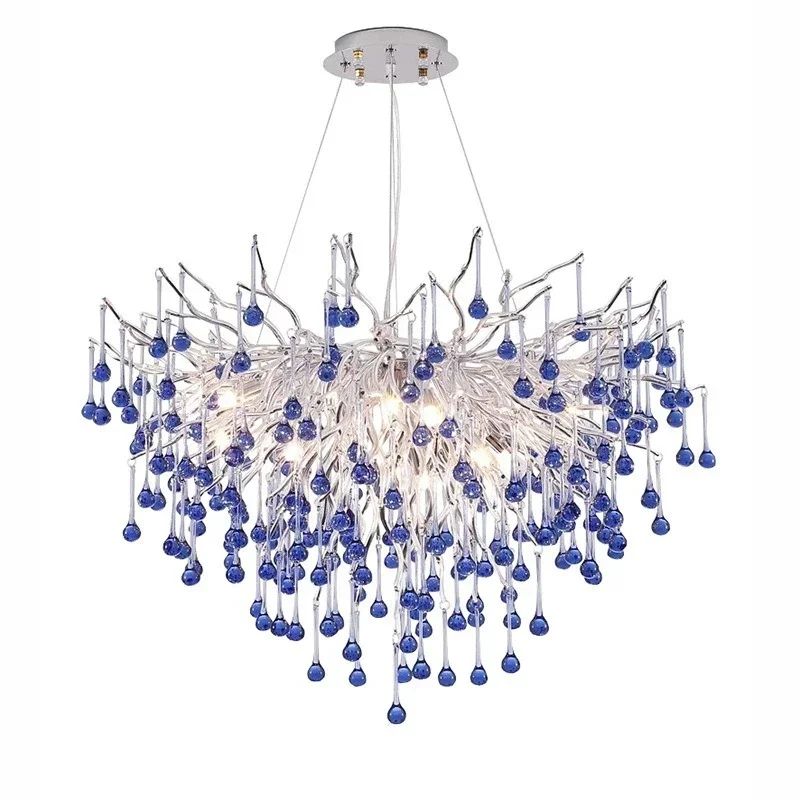 Modern Branch Crystal Chandelier – Luxury Pink & Blue Teardrop Hanging Ceiling Light