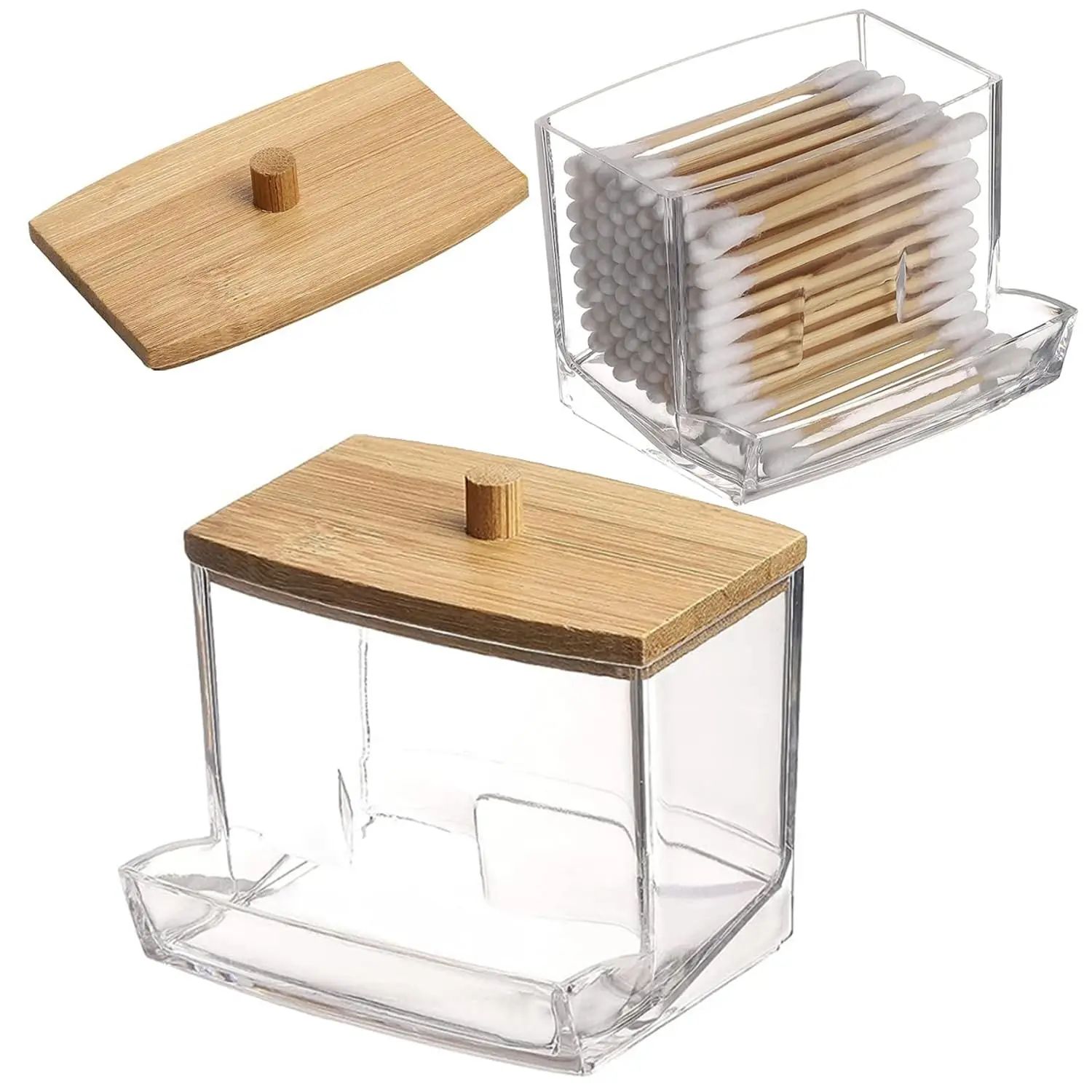 Clear Cotton Swab Organizer Box Dental Floss Storage Case Dustproof Container