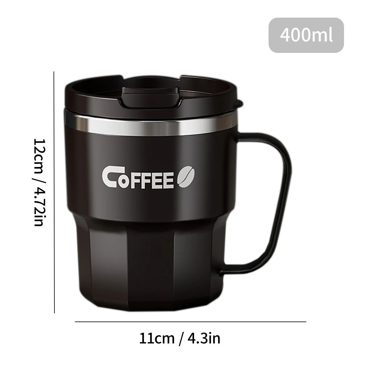 304 Stainless Steel Double Wall Insulated Coffee Mug – Leakproof Thermal Drink Cup 13.5 fl oz