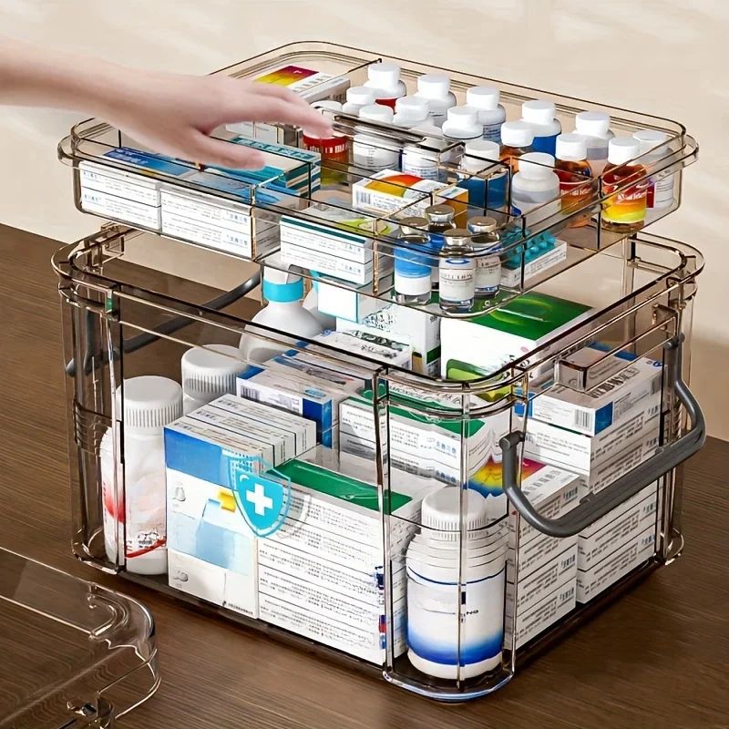 Clear Medicine Organizer Storage Box with Tray