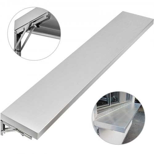 Concession Shelf with Stainless Steel Frame, Folding Serving Shelf for Food Trailer Window, Mobile Kitchen & Commercial