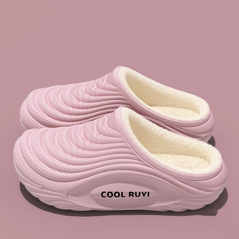 Waterproof Eva Indoor Slippers Women Warm Long Plush Non Slip Thick Bottom Couple's Furry Slides Soft Winter
