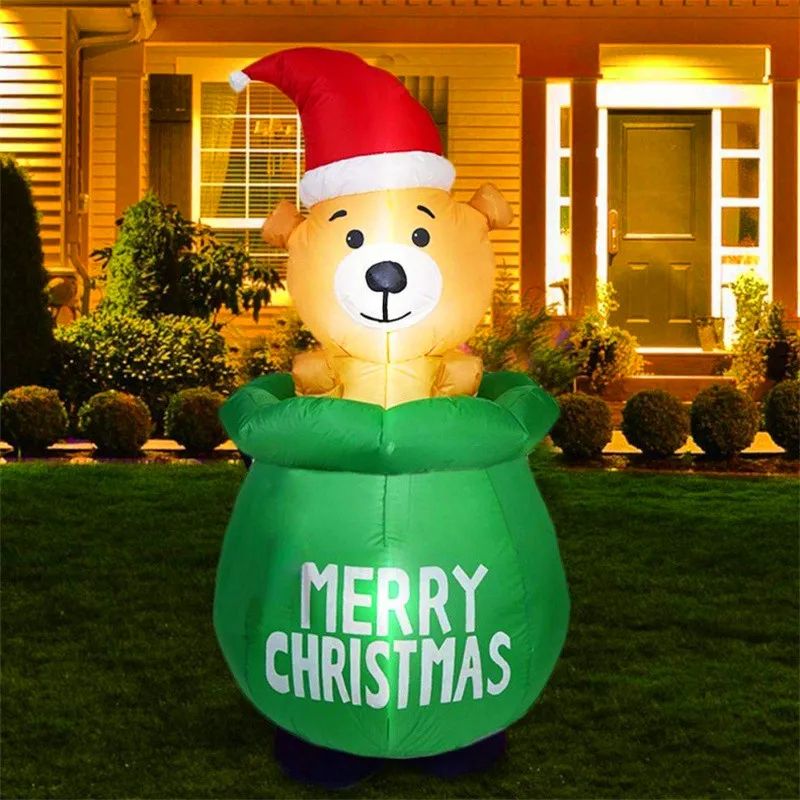 60in Christmas Inflatable Bear with Gift Bag LED Outdoor Holiday Yard Decoration