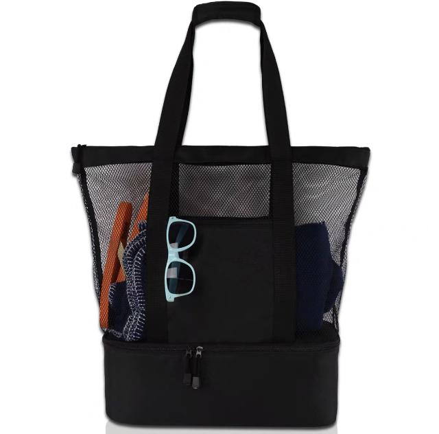 Large Capacity Mesh Beach Bag with Insulated Double Layer Transparent Tote