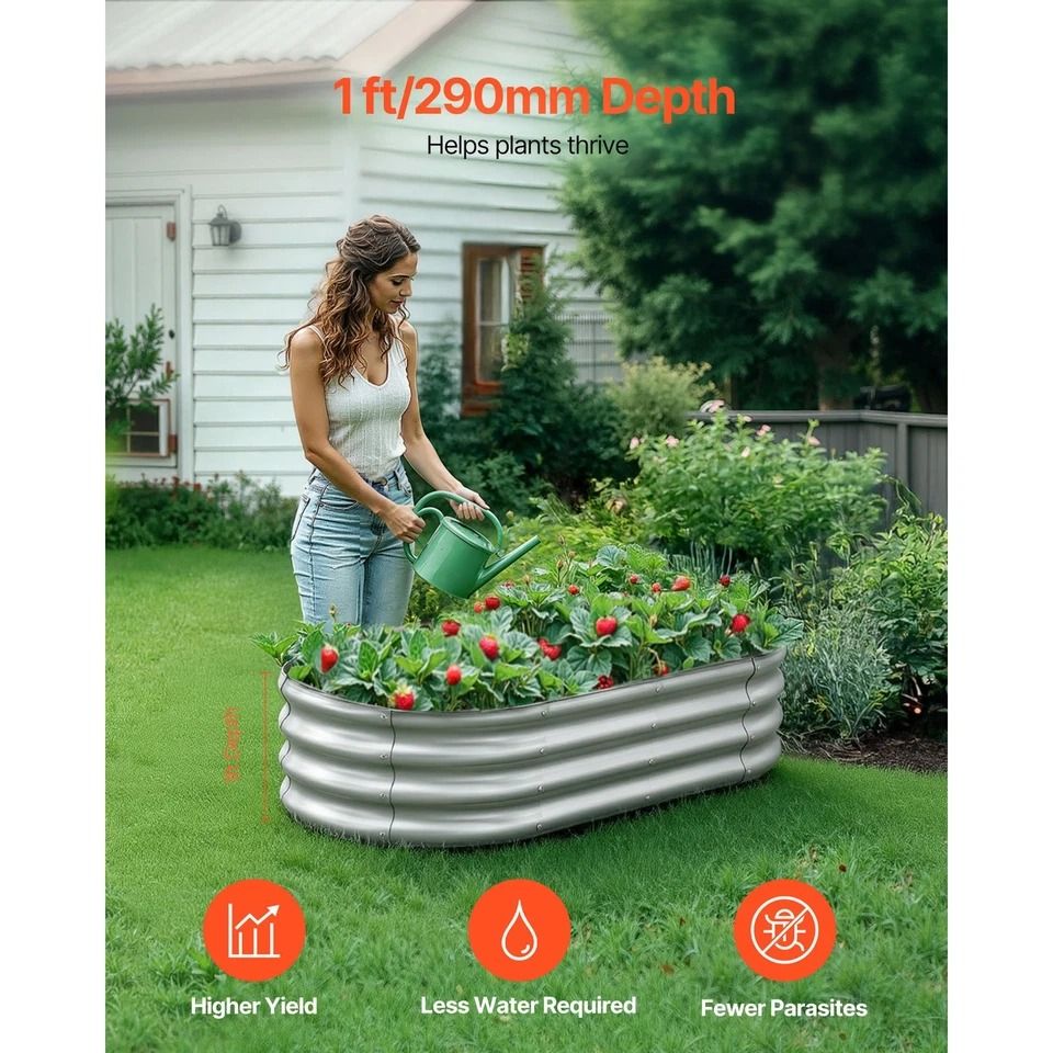 Metal Raised Garden Bed Durable Galvanized Planter Box in Silver Finish for Outdoor Gardening