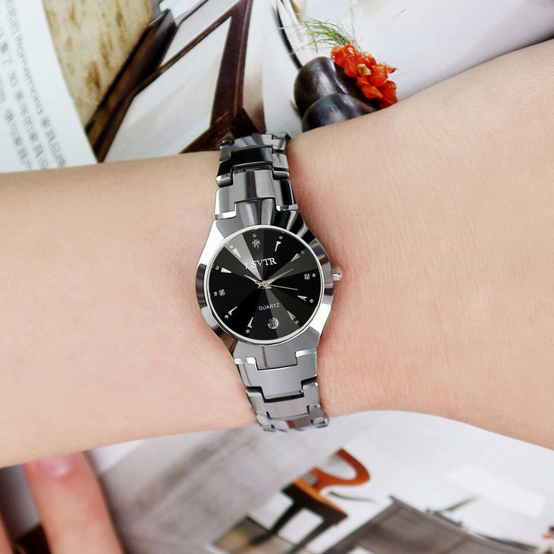 Luxury Stainless Steel Waterproof Quartz Watches, Calendar Date Lovers Couple Watch