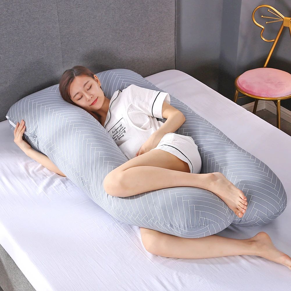 U-Shape Maternity Pillow Case – Pure Cotton Multifunction Pregnancy Body Pillow Cover (27.6 x 51.2 in)