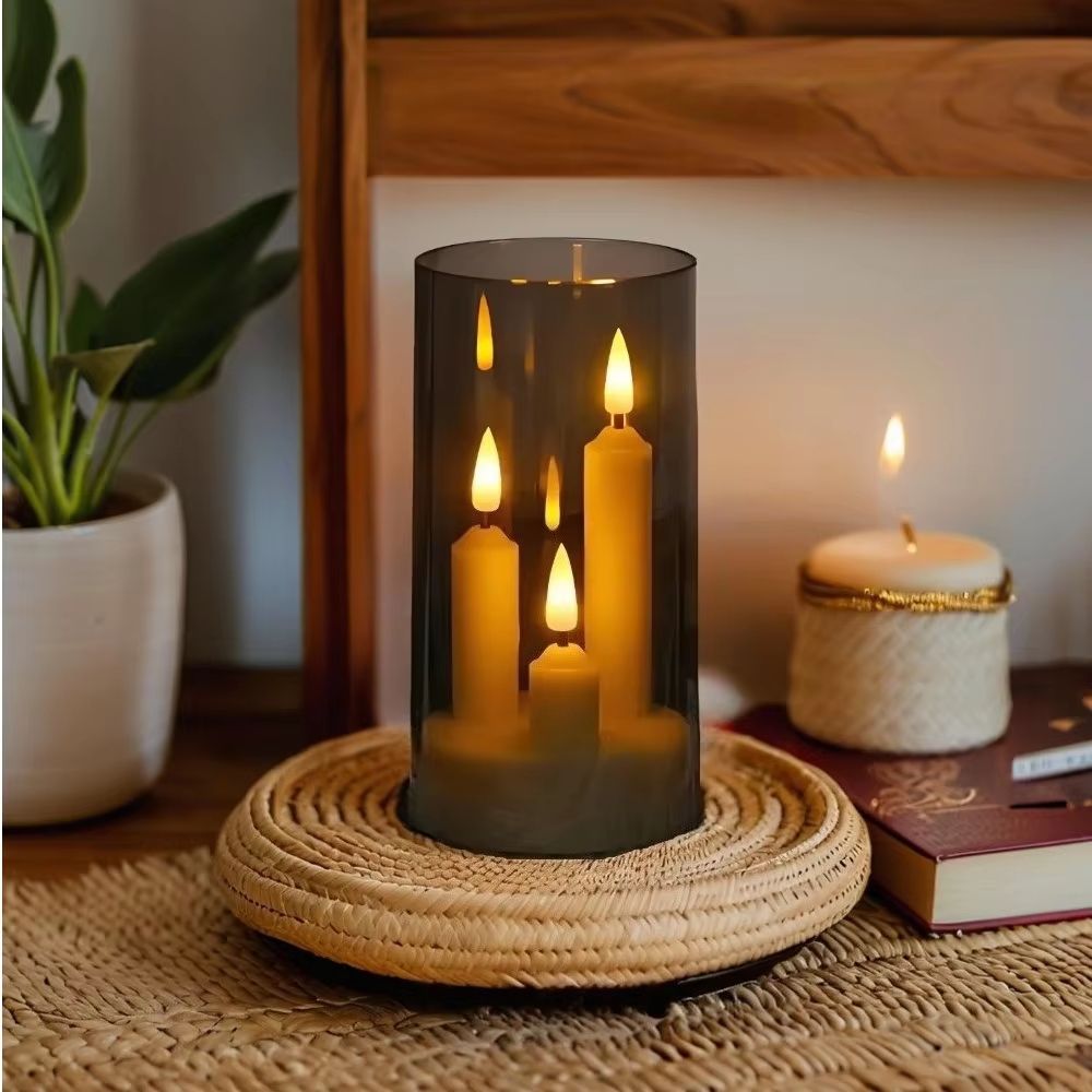 ClearAglow Trio 3-Wick Acrylic Flicker Candle Set - Battery-Operated LED Pillar for Weddings & Home Decor