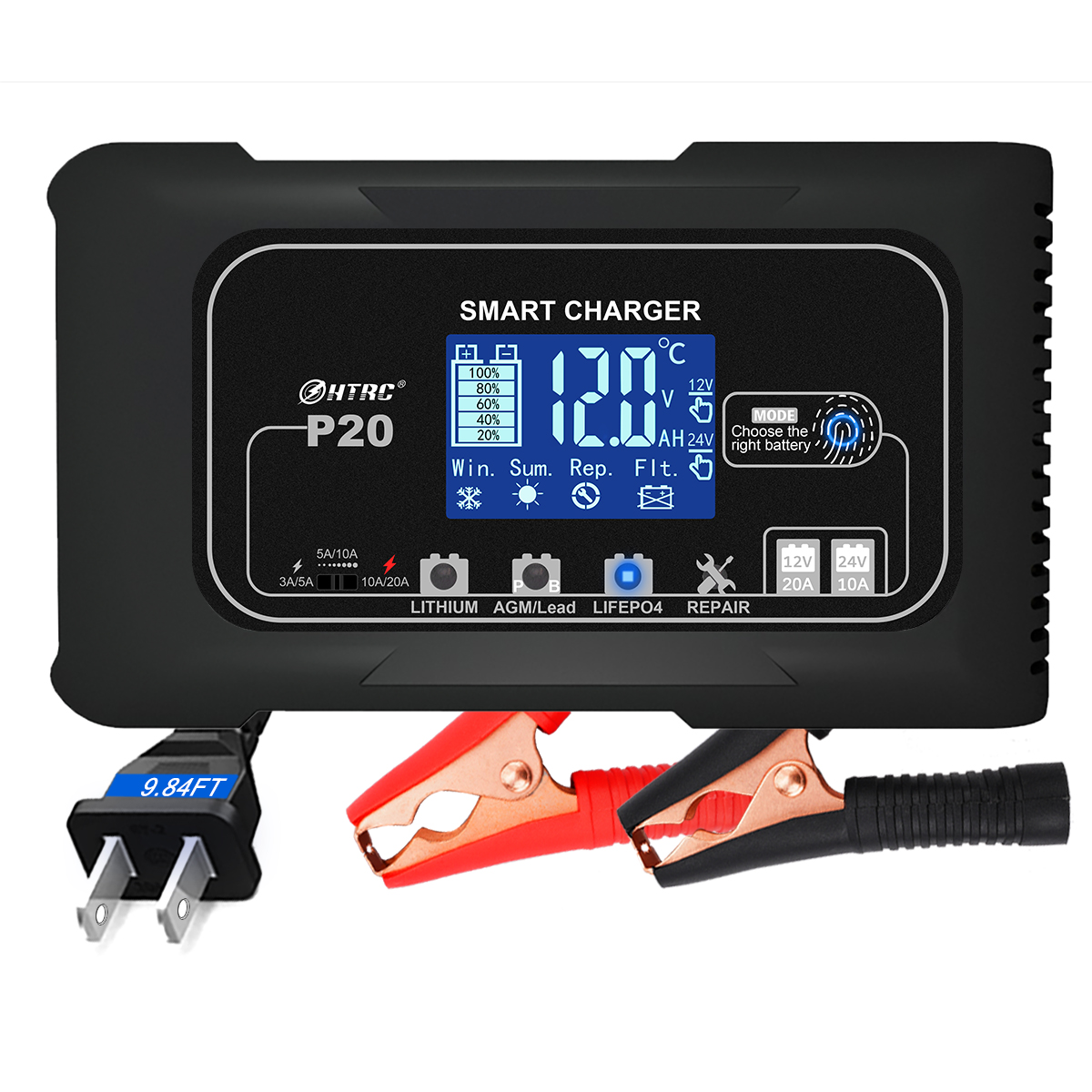 Battery Car Motorcycle Charger, Repair Charge for Lead-Acid Lithium, Reliable Smart Charger