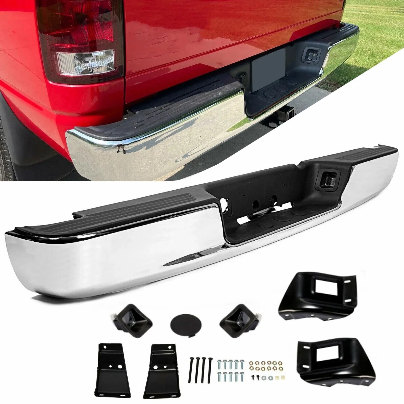 04-08 Dodge RAM 1500 2500 3500 HD Chrome Rear Step Bumper Assembly Heavy-Duty Steel Replacement