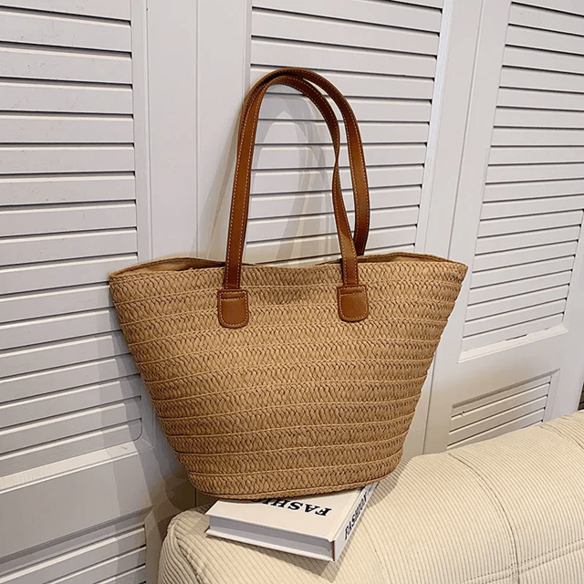 Womens Straw Beach Bag Large Capacity Woven Tote Shoulder Handbag