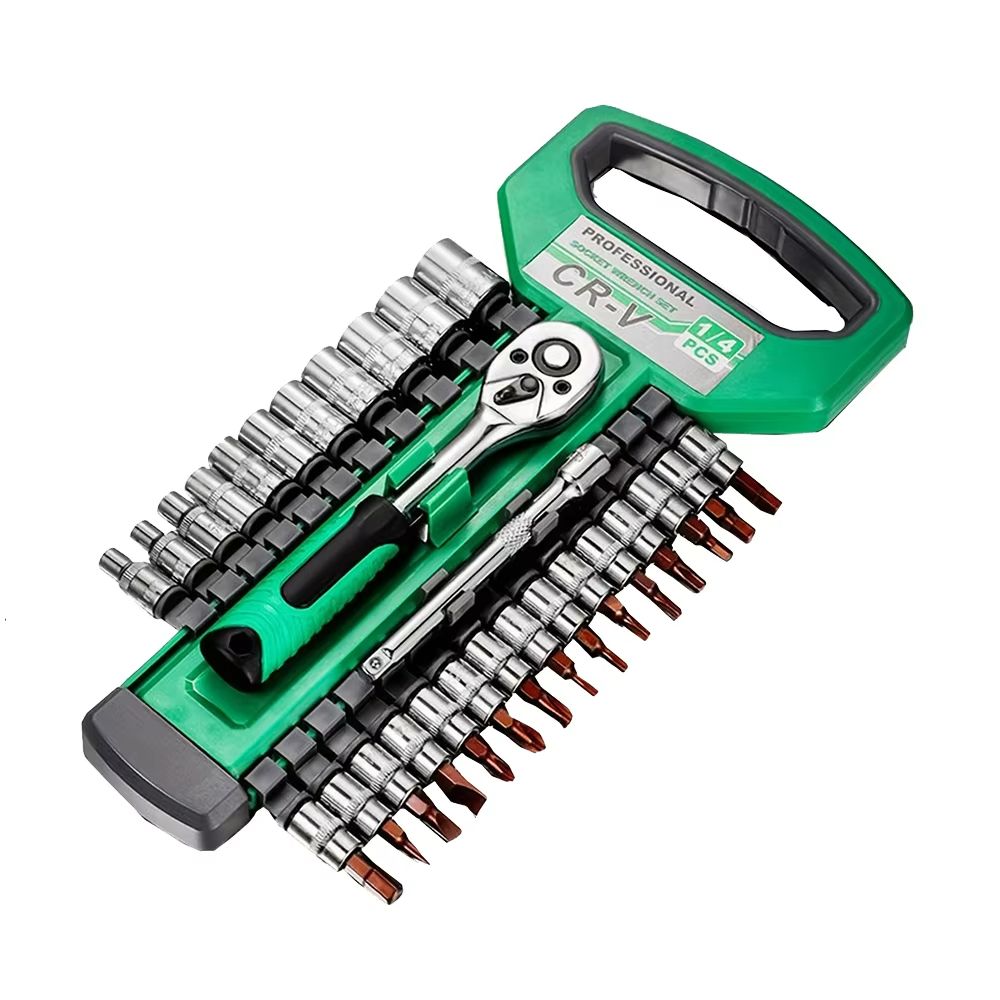 1/4 Inch Ratchet Socket Wrench Set – Compact Mechanic Tool Kit with Quick Release Handle & Extension