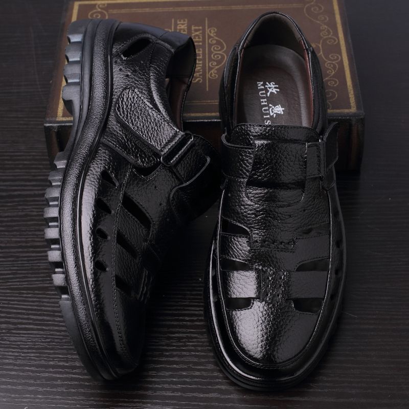 Fashionable Hollow Out Leather Shoes for Men Luxury Casual Summer Sandals High Quality Breathable Men
