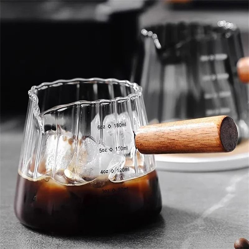 Glass Espresso Measuring Cup With Wooden Handle