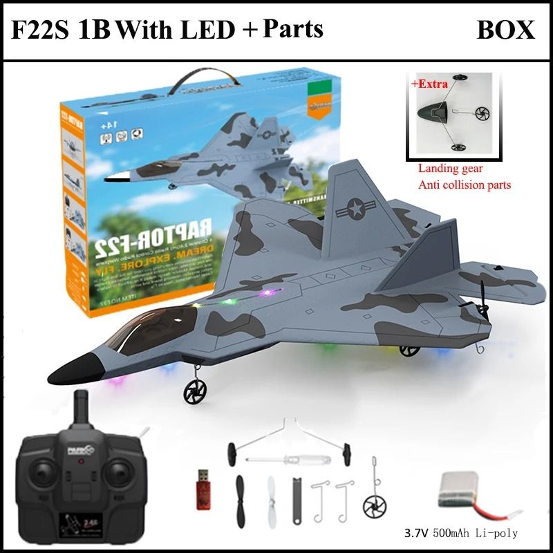 2024 F22S RC Airplane 24G 4 Channel Foam Warplane with LED and Gyroscope