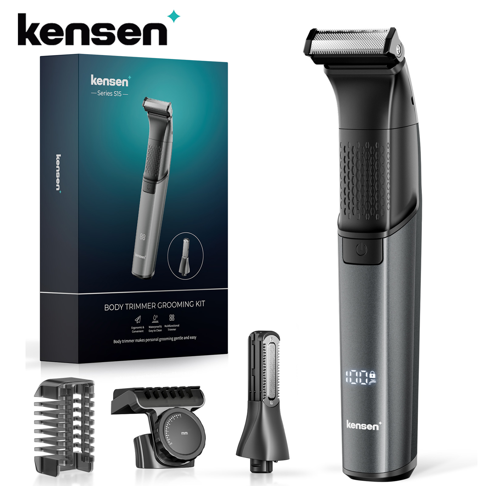 Electric Trimmer for Men Dual-Sided Blade, Waterproof Beard and Body Hair Razor