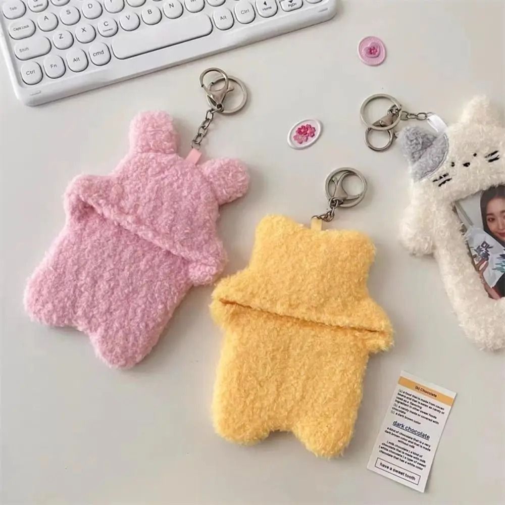Cute Plush Photocard Holder Cartoon Keychain Photo Card Case