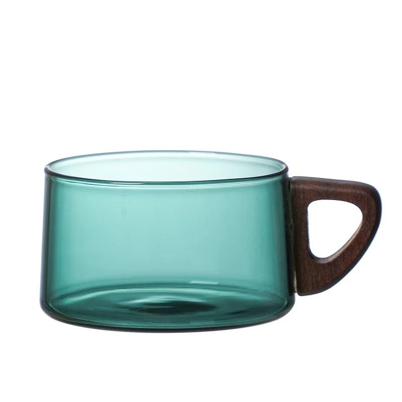 Glass American Latte Coffee Cup with Wooden Tray