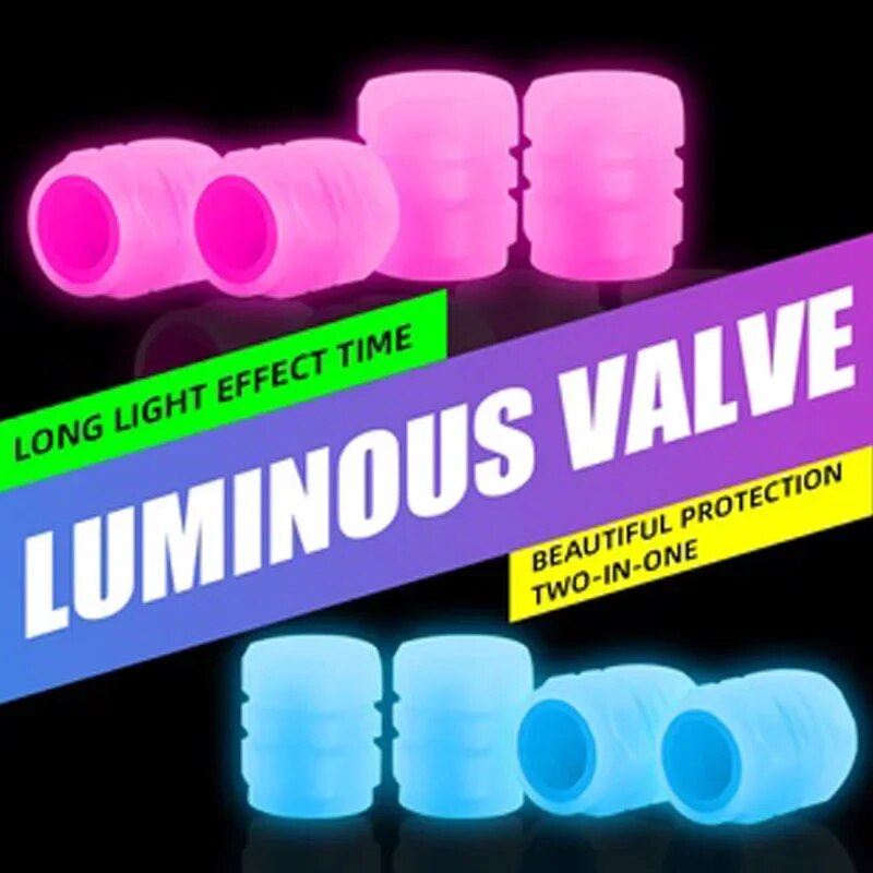 Luminous Valve Caps Glow in The Dark Bike/Motorcycle Car Wheel Caps, Fluorescent ABS Screw On Stem Covers 5 Colors