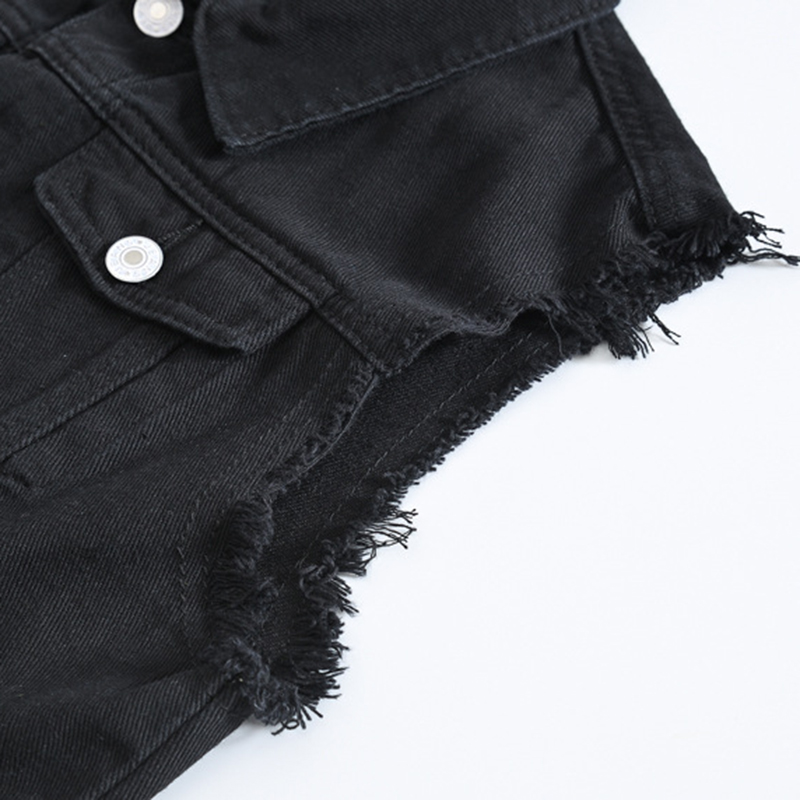 Mens Black Jean Vest, Slim Fit Denim Waistcoat, Fringe Sleeveless Tank Top