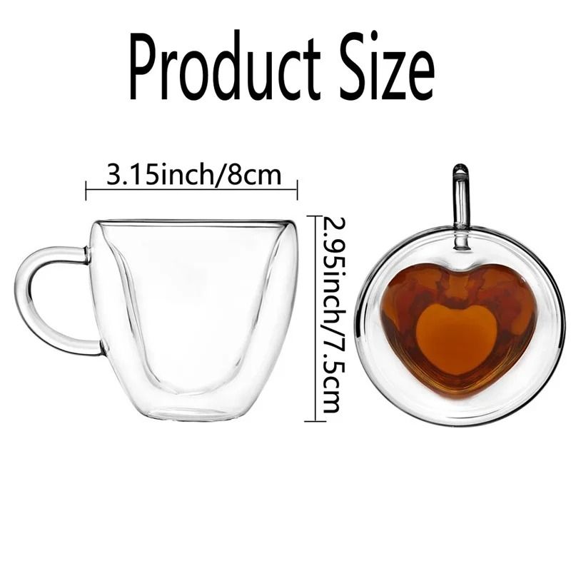Double-Layer Heart Glass Cup – Romantic Insulated Tea and Coffee Mug with Handle