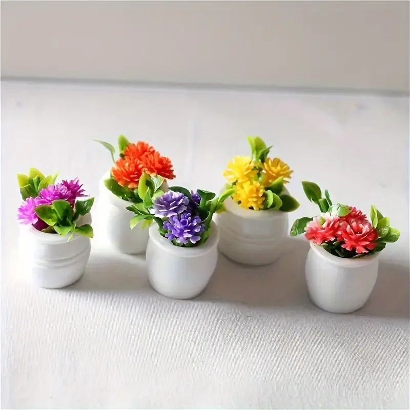 Miniature Potted Flowers Set of 5 for Dollhouse Decor, Fairy Garden Decor and Mini Plant Decor