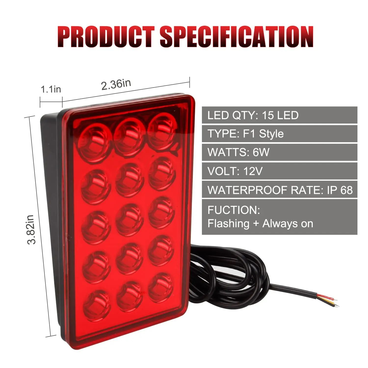 High-Visibility F1 Style LED Brake Light – 15-LED Rear Safety Warning Lamp for Cars & SUVs