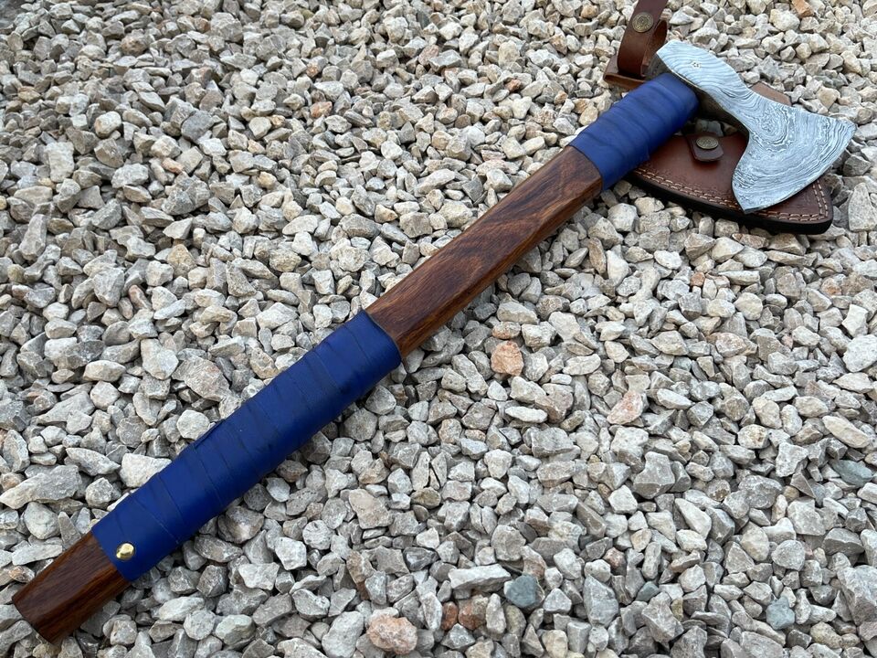 ChristmasTomahawkAxeCustom Handmade Damascus Steel Blade Viking Axe Camping Axe