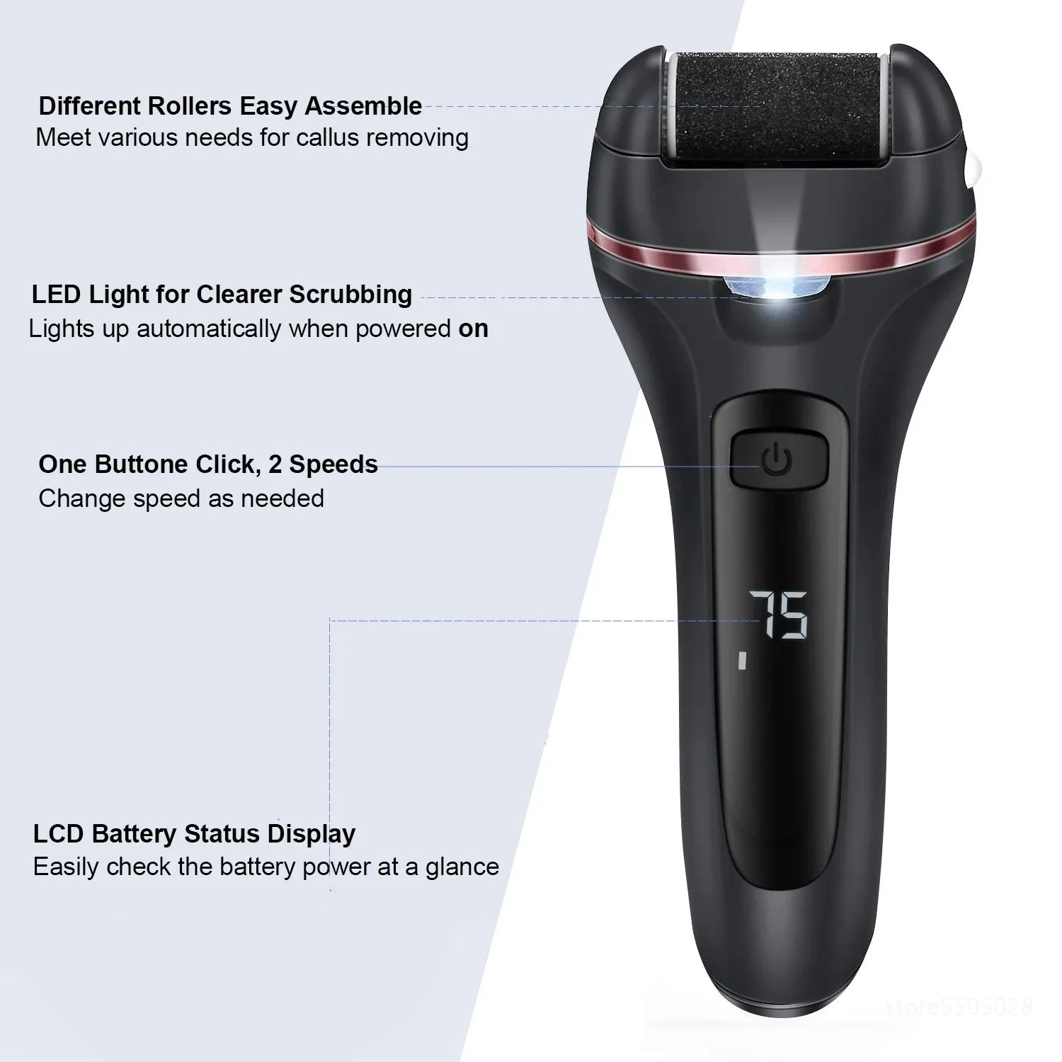 Rechargeable Electric Callus Remover Foot File With 3 Grinding Heads