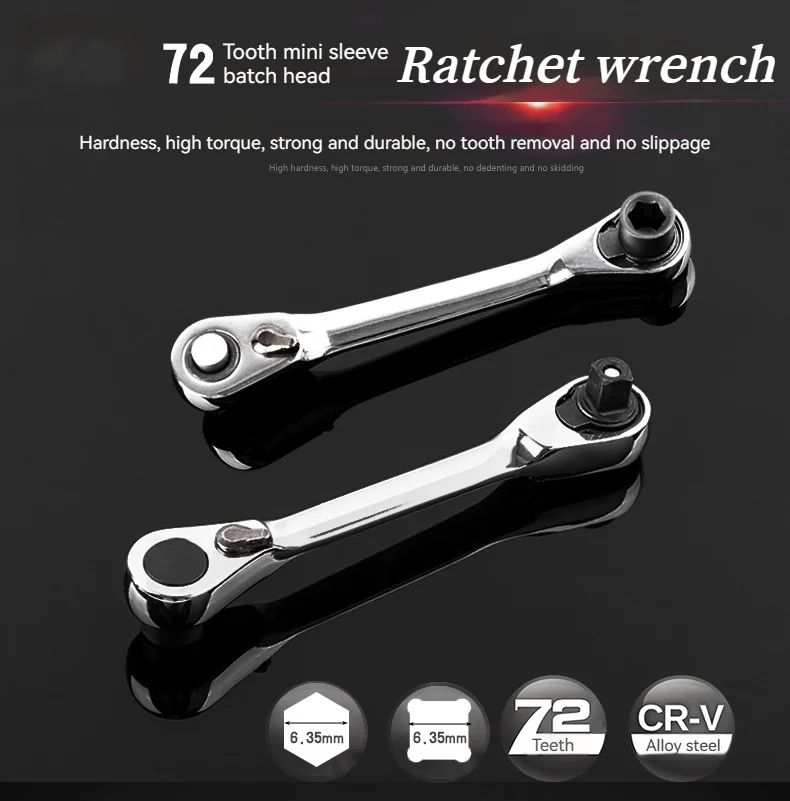 2-in-1 Compact Ratchet Wrench with Socket & Screwdriver Bits